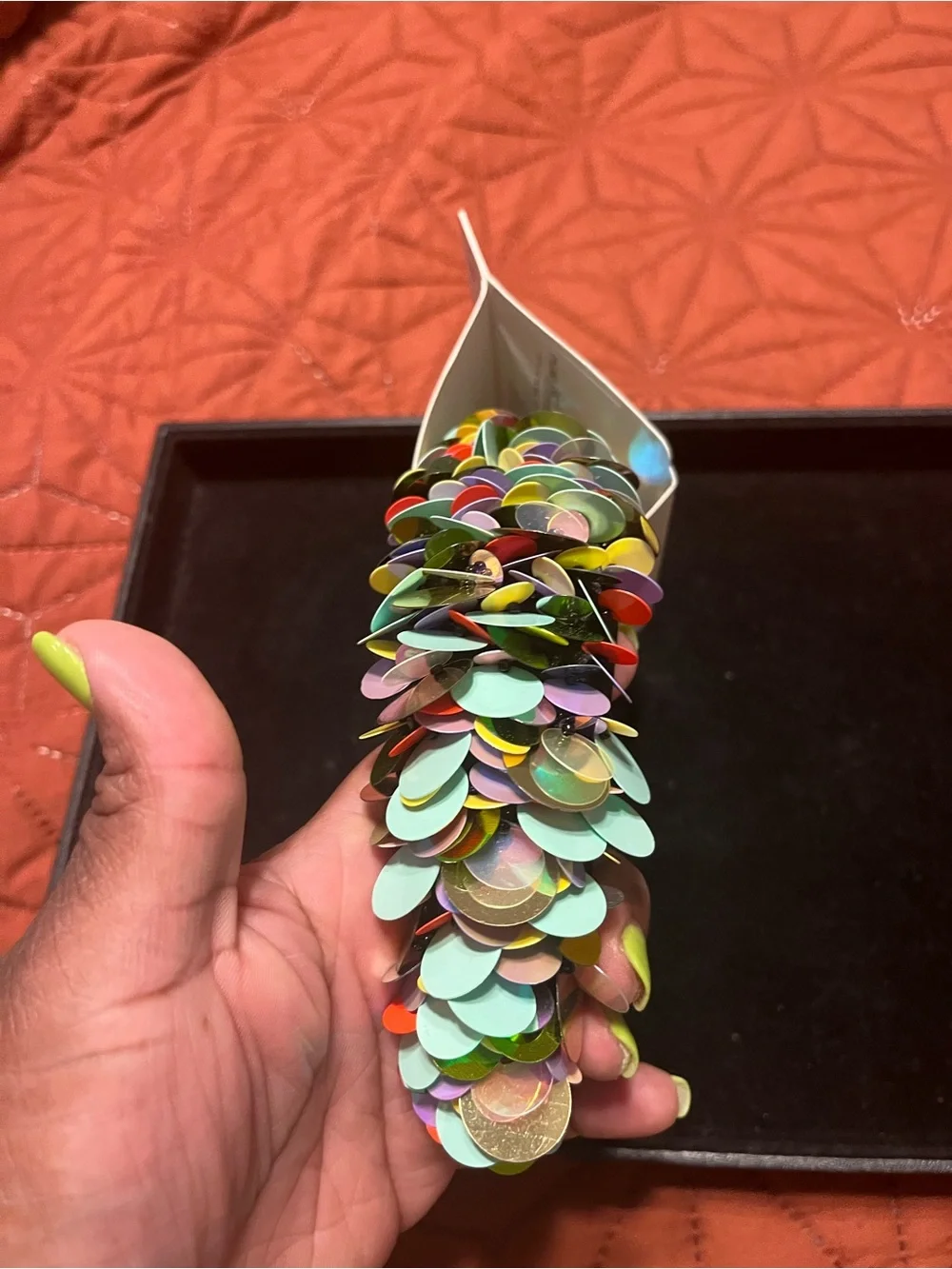 Zara Multicolor Sequin Disc Headband with Mint, Green and Orange Accents